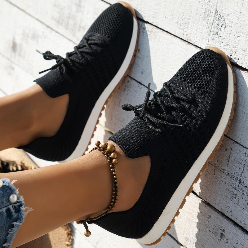 Fashion Brown Knit Breathable Sneakers Shoes Women  New Soft Sole Platform Flats Woman Plus Size 43 Non Slip Casual Shoes