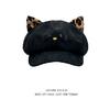 Cat ear corduroy octagonal hat for women, warm and versatile, makes the face look smaller