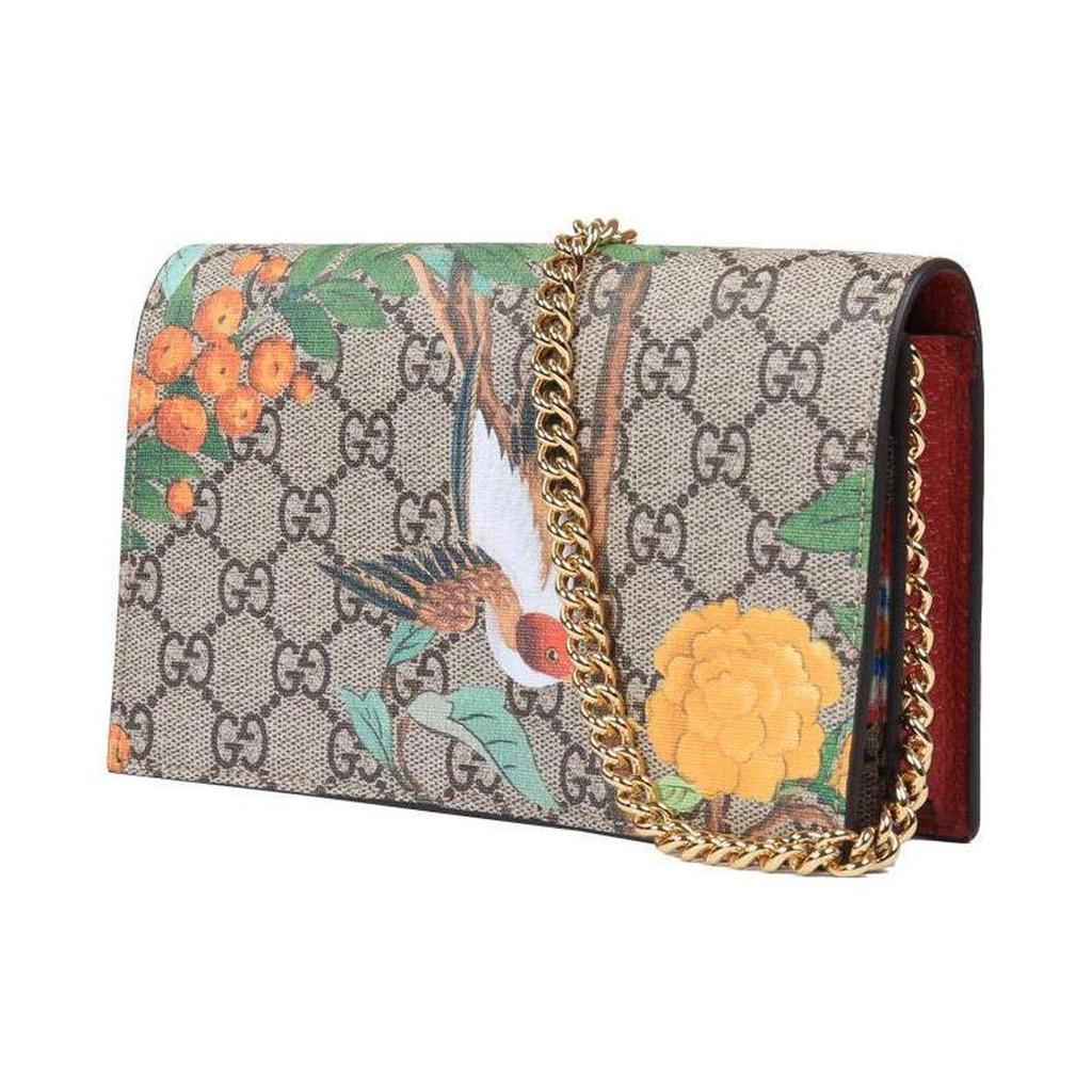 Gucci Винтажная Женская Сумка на Плечо с Логотипом из Холста Птичий Цветочный Принт Кожаная Сумка Кросс-боди для Ежедневной Поездки Вечеринки Шопинга 424891-K0I2G-8691