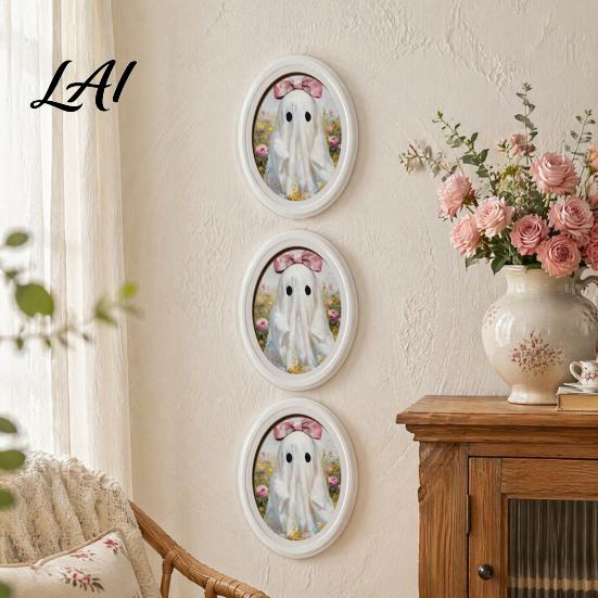 Halloween Home Decor Set Ghost Oval Photo Frame Cute Table Sign Decorative Framed Wooden Decorations for Picture Creative Wall Art Mantel