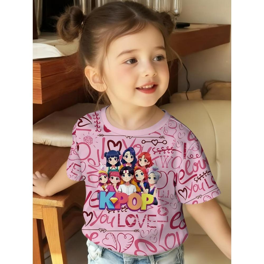Kids T-shirt Cartoon Print T-shirt Fashion Casual Short Sleeve Tees Summer Girl Tees Tops Clothing