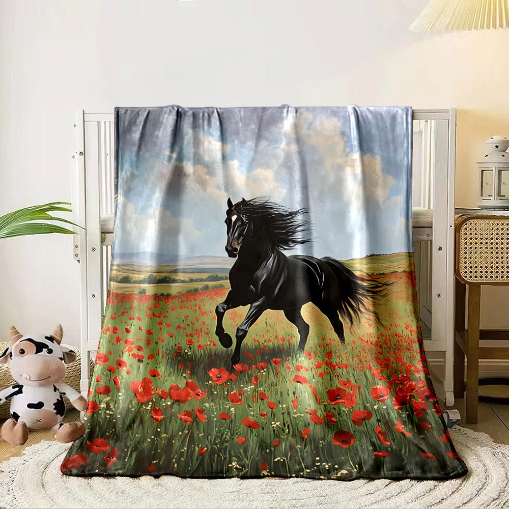 Majestic Horse in Poppy Field for all seasons blanket lunch break throw gift