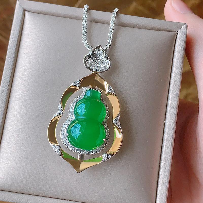 Ювелирные изделия тыква зеленый халцедон белый халцедон ожерелье кулон новый китайский ретро национальный стиль ожерелье безопасная тыква