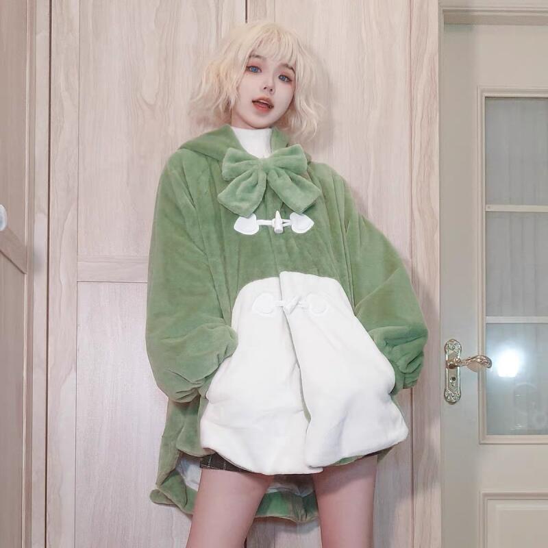 Маленький хвост динозавра с толстым бархатным пальто женская одежда зимняя куртка новая Лолита милый бант сращивание бархатные толстовки женский топ