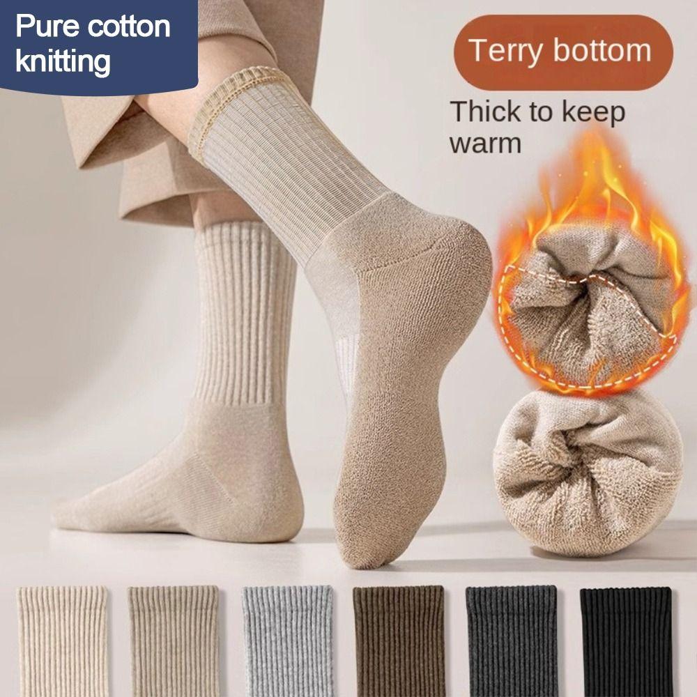 Носки среднего размера из хлопка, толстые теплые чулки из флиса, зимние теплые носки среднего размера