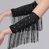 Women Latin Dance Stage Outfit Fringed Sleeves Shiny Rhinestone High Elastic Slim Fit for Dance Performance Competition Party Events