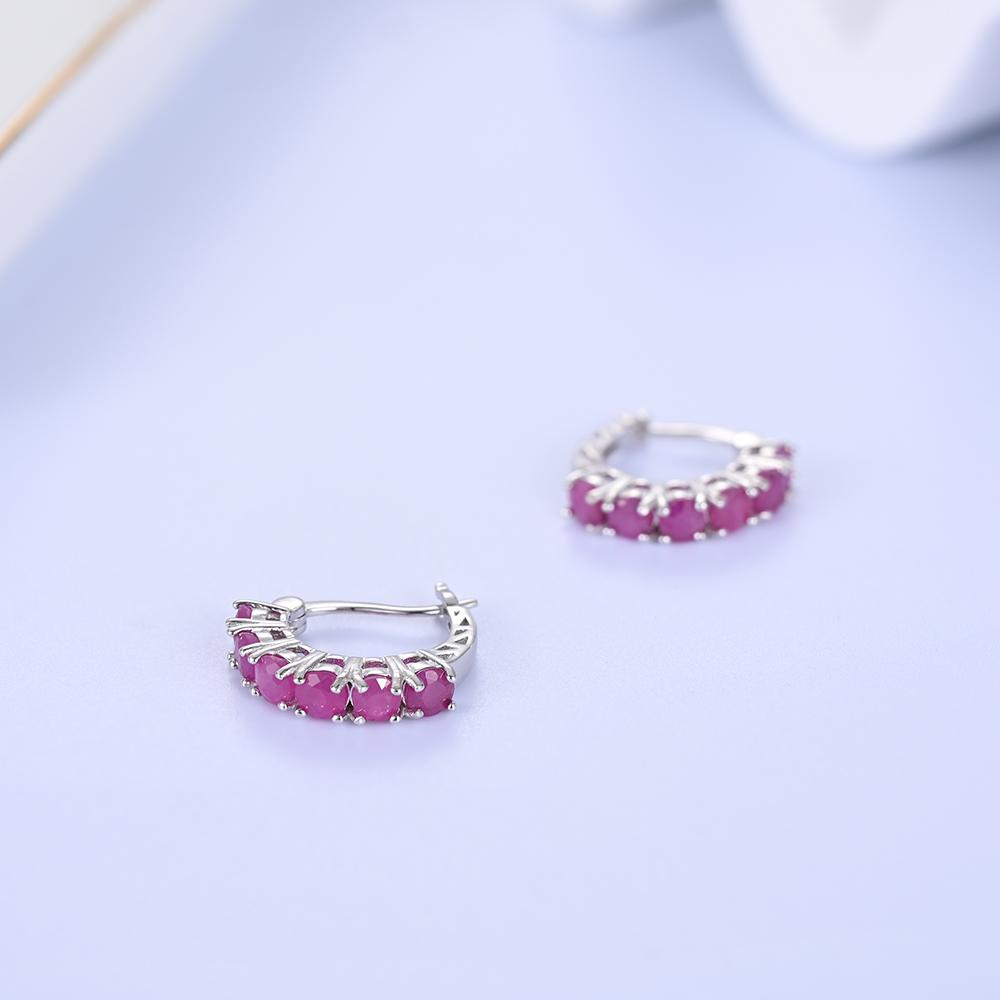 Elegant Designer Silver Clip Hoop Earrings Natural Ruby July Birthstone Precious Jewelry Gift for Lady Celebration & Party Wear