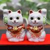 Waza no Kura stylish good luck ornament Kutani ware pair lucky cat white glaze stand mat nameplate included store opening celebration house kanreki