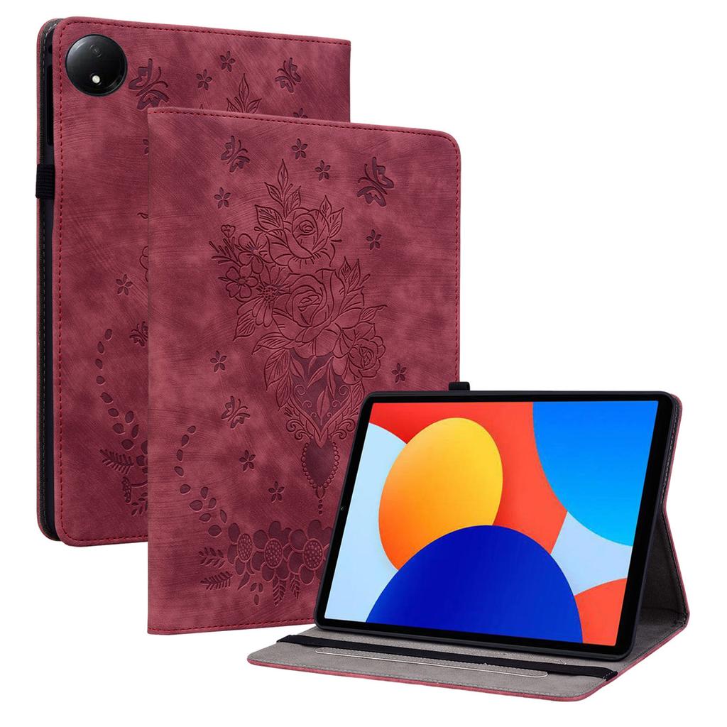For Xiaomi Redmi Pad SE 4G 8.7 Inch Case Card Holder Anti-Scratch Leather Cover Rose Flower Imprint