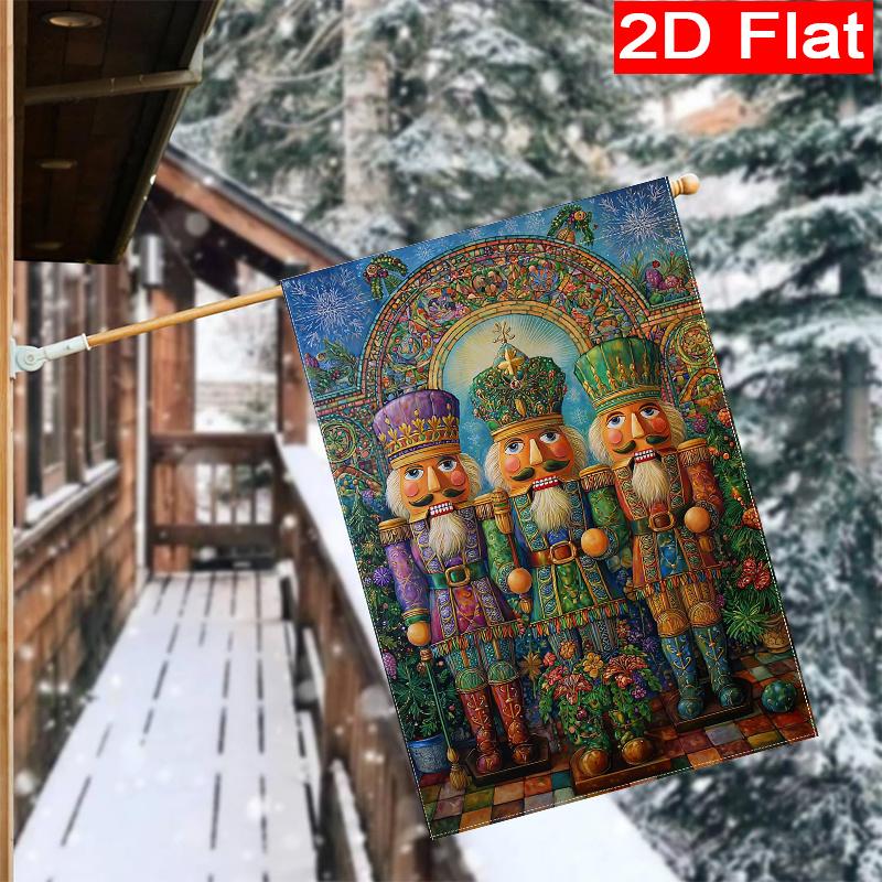 GD-DQ09050067-1pc Nutcracker Soldier Snowflake Welcome Christmas Garden Flag_4-28x40 Inch Outdoor Garden Flag Double-sided Home Decoration Courtyard D