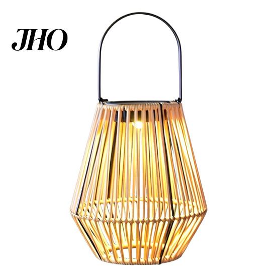 No Wiring Solar Light Rattan Woven Lantern, Outdoor Faux Light, Rustic Waterproof Ambient Lighting Powered Hanging Lantern for Garden Balcony