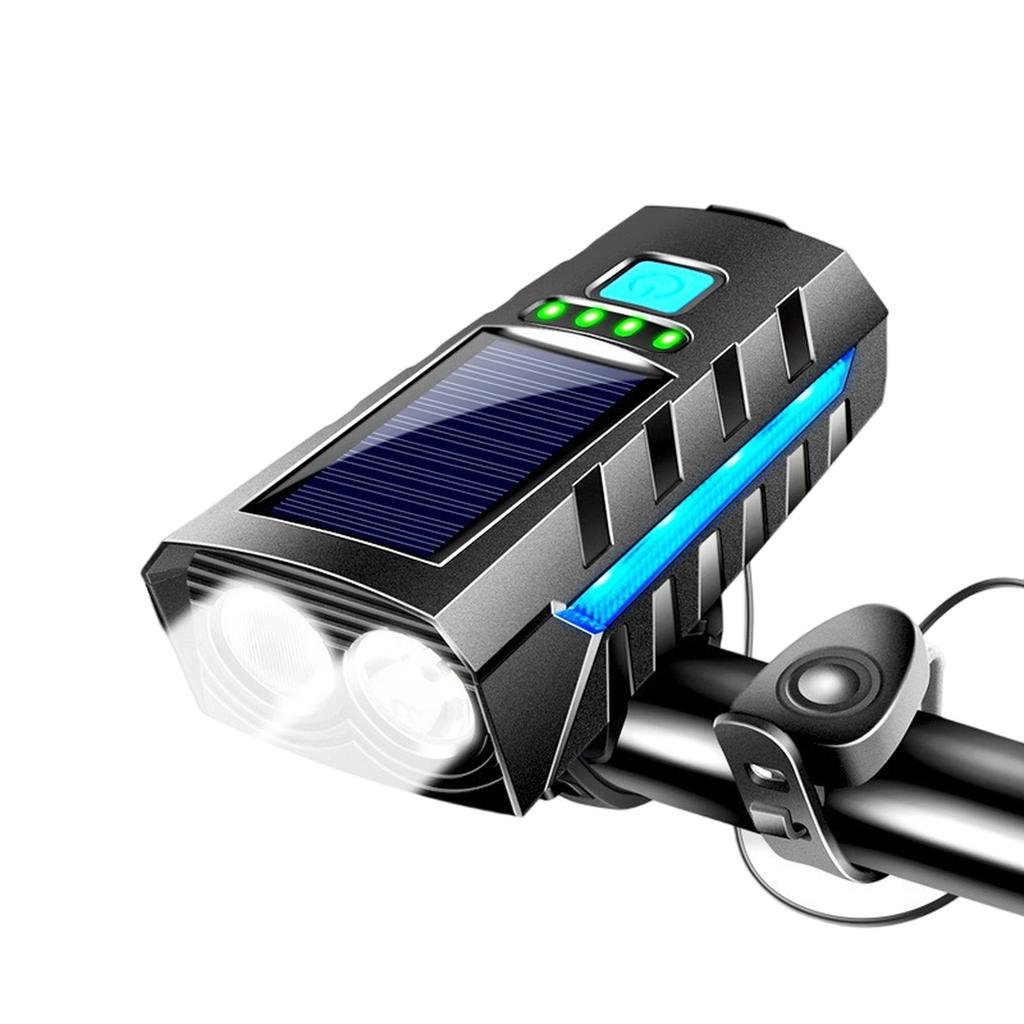 Solar Road Bike Front Lamp USB Rechargeable LED Cycling Power Display Flashlight for Night Riding