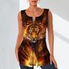 Women's Fashion V Neck Shirts Casual Tops T-shirt Ladies 3D A Mighty Tiger Print Vest Plus Size Sleeveless Blouse Tank Tops