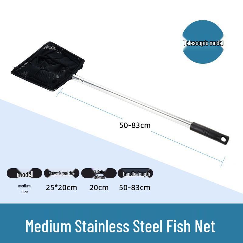 Telescopic Stainless Steel Fishing Net with Plastic Bag for Aquarium and Fish Tank.