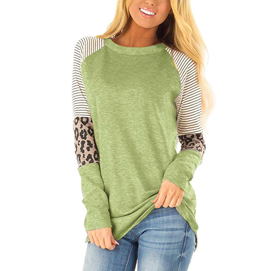 SCIONE Женская новинка 2019 года, женская футболка с леопардовым принтом в полоску и круглым вырезом, с длинными рукавами