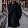 Мужское шерстяное пальто с лацканами, длинный рукав, двубортная куртка, пальто с плюшевыми краями, однотонные карманы, зимнее пальто