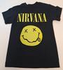 СРЕДНИЙ Новый графический футболка Nirvana для взрослых Черный Желтый Улыбка Унисекс футболка