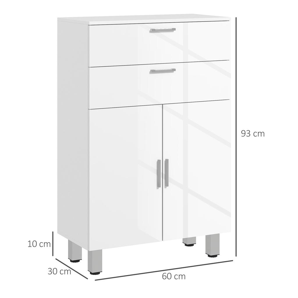 Bathroom Cabinet, Bathroom Chest of Drawers, 2 Drawers, Adjustable Shelf, Wood, White