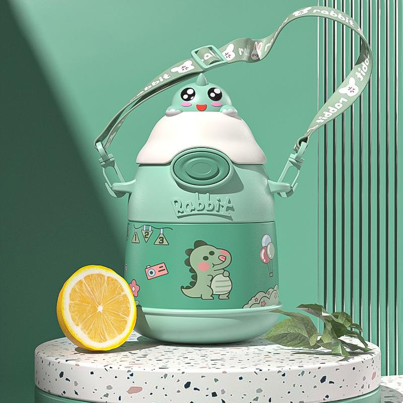 Kawaii термос, милая бутылка для воды для детей, школьная кофейная кружка для девочек с соломой, термосы из нержавеющей стали 316 с изоляцией