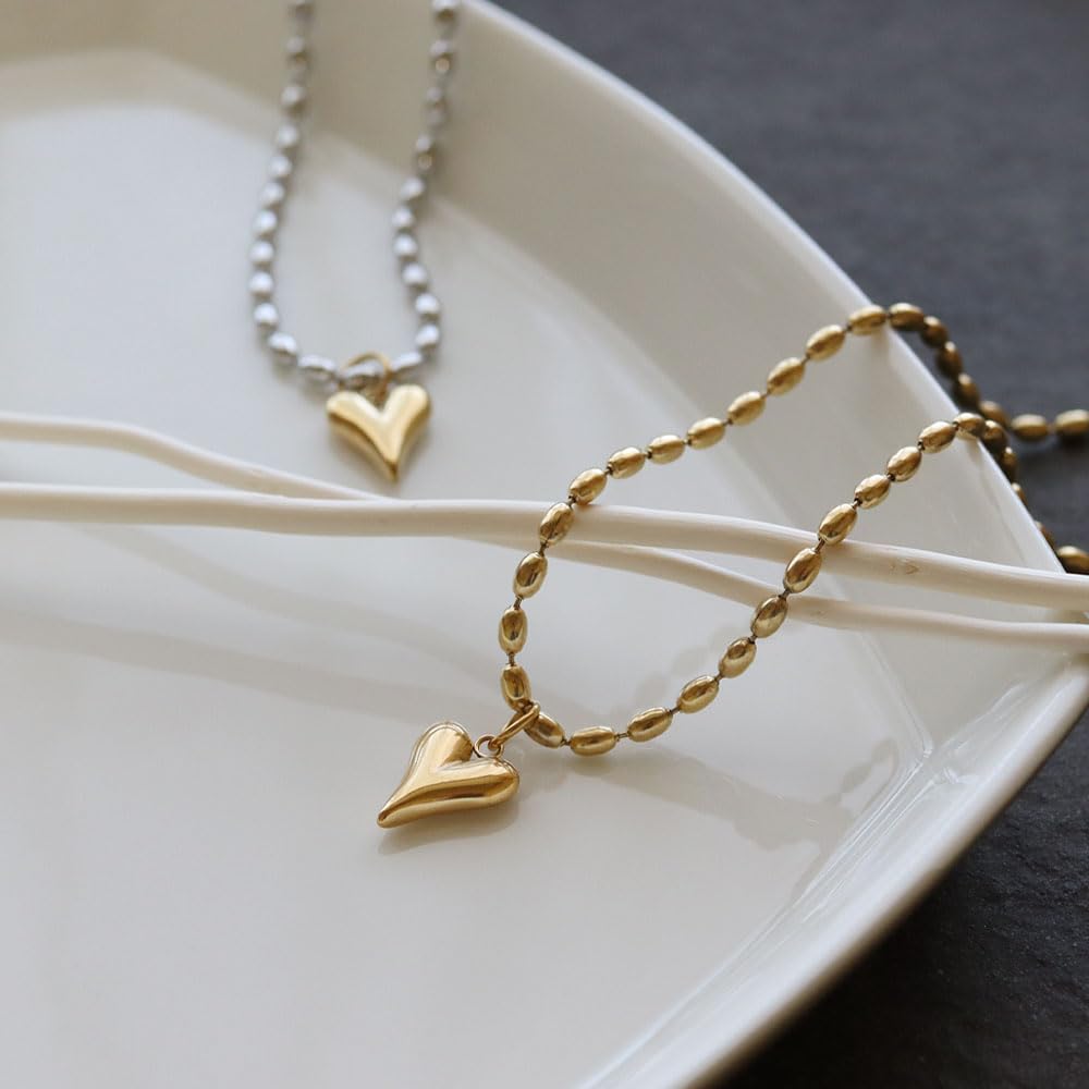Ожерелье JewelVOX для хирургического стального шарика для взрослых [JewelVOX] Женщины, Сталь, Сердце, Гипоаллергенный, Цепочка, (Серебряный)
