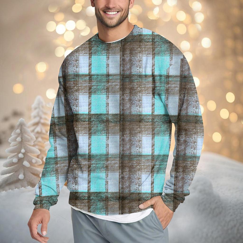 Мужская повседневная мода удобная клетчатая круглая горловина пуловер толстовка свитшот