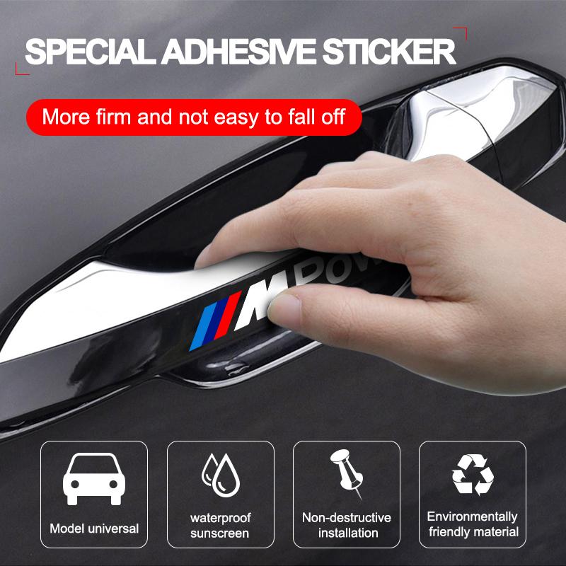 4 шт. наклейки на дверные ручки автомобиля, наклейки на шины и зеркала заднего вида для BMW M E34 E36 E60 E90 E46 E39 E70 F10 F20 F30 X5 X6 X1 M3 M5 M6 E71 F01 F02 F87