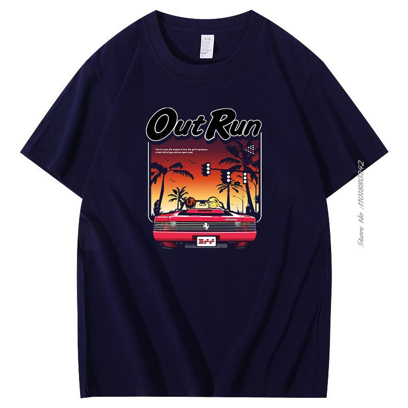 Fashion Cotton Tshirt 90s Vintage Out Run Graphic T Shirts Old School Japan Arcade Tops Hombre Video Game Outrun Mens Clothes