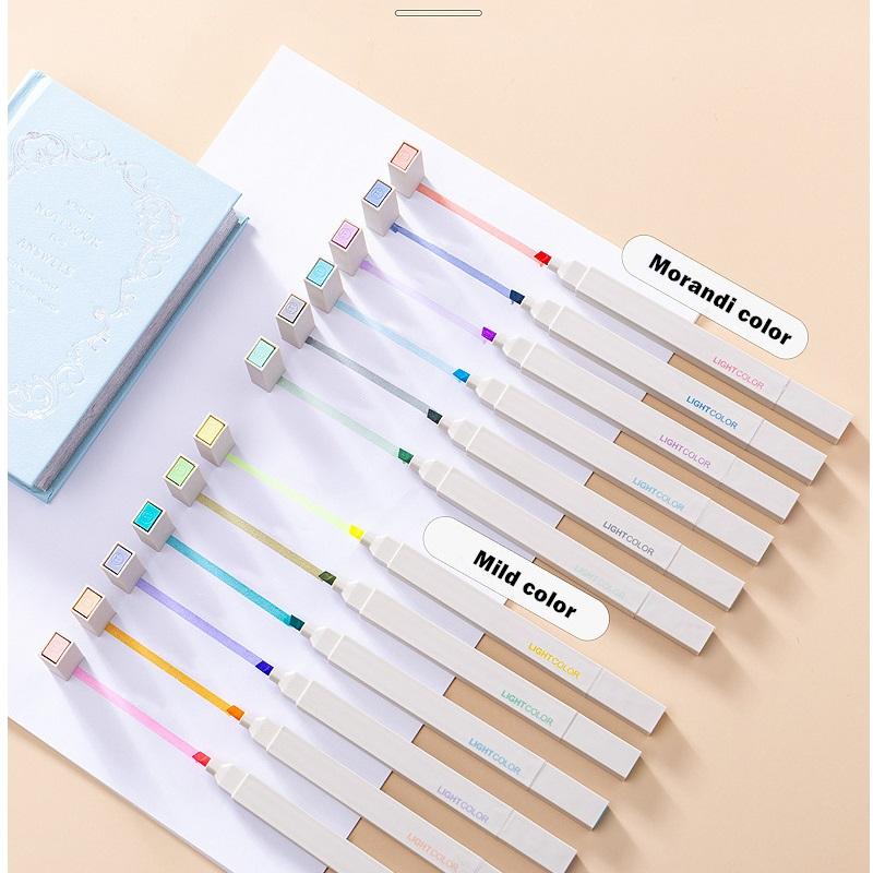 6pcs Super Soft Double Head Highlighter Pens Set Brush Tip Light Color Marker Spot Liner for Drawing Painting Art School