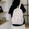 Ladies Pink Strawberry Print Backpack Corduroy College Style Bag With Laptop Compartment Casual Daypack For Daily Outfits