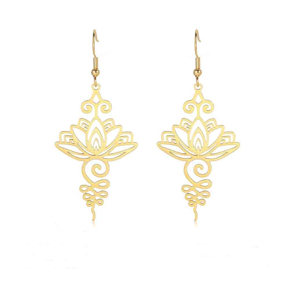 Простые Серьги из Титановой Стали с Полым Подвесом-Лотосом для Женщин