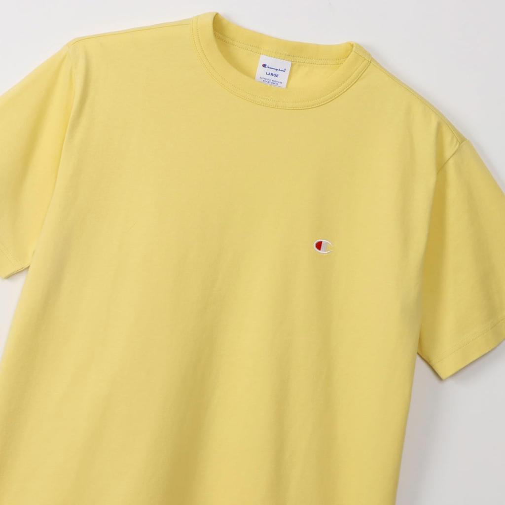 Классическая футболка Champion с коротким рукавом, логотипом из хлопка, кремово-желтая, рукав, 100% хлопок, США, вышивка в одной точке, футболка, базовая,