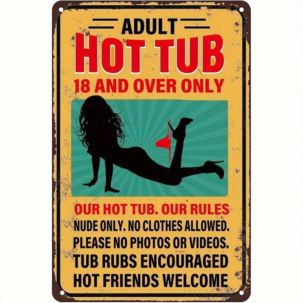 Planetjuice Vintage Metal Hot Tub Rules Sign Bar Garage Wall Decor Man Cave Office Rustic Adult Only