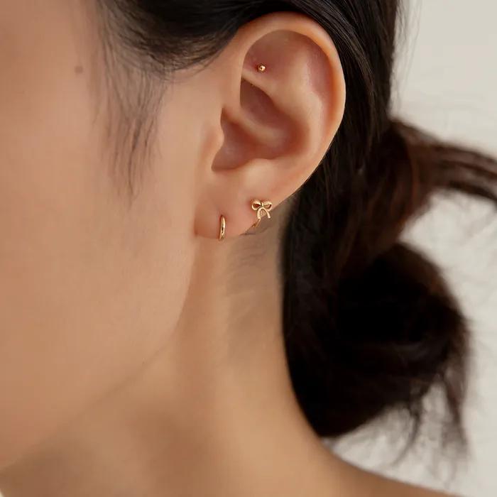 14K Fairy Ribbon One-Touch Ring Earrings (14K Gold) LFE48