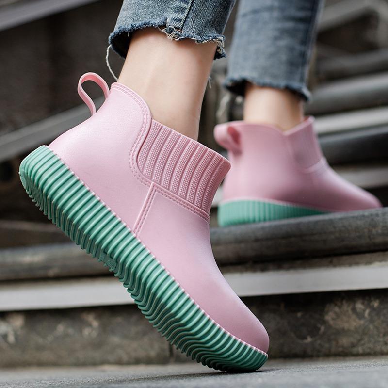 Fashion Rain Shoes Women's Non-slip Kitchen Rubber Shoes Fleece Warm Outside Rain Boots Versatile Waterproof Car Wash Shoes