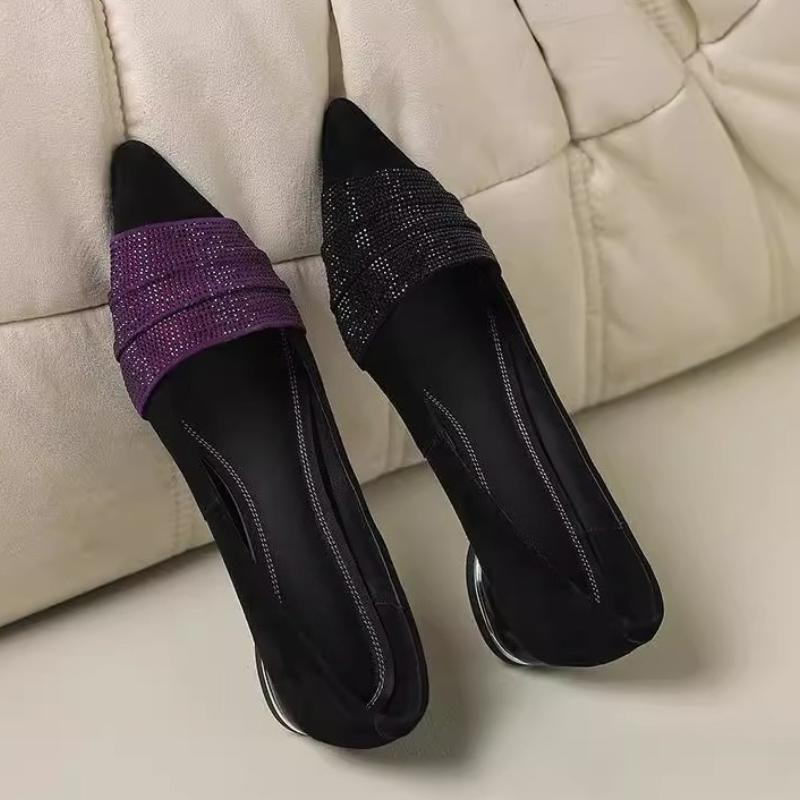 Мода 2025 Новая Мода Ручная Работа Натуральная Элегантный Бриллиантовый Острый Носок Повседневные Слипоны Балетки Низкий Каблук Однотонные Туфли для Поездок на Работу