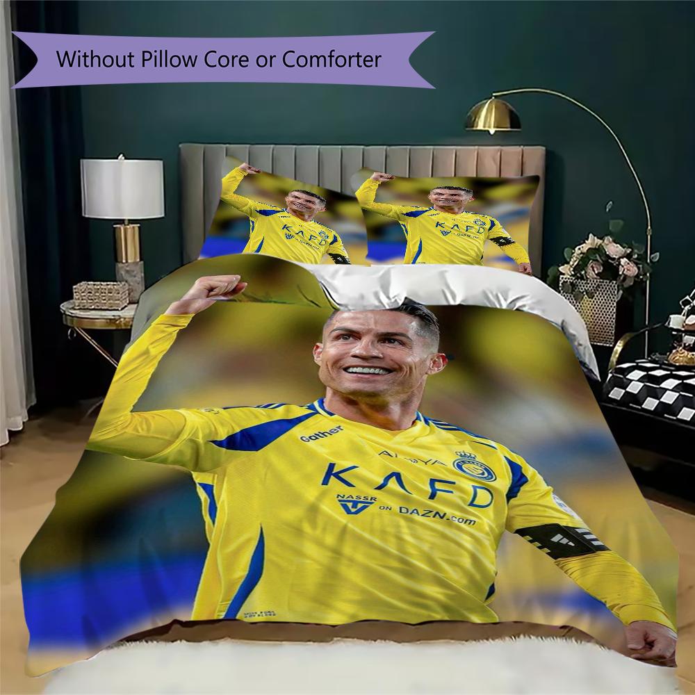 C Ronaldo Pattern Bedding uilt Set uilt Cover Pillowcase Home Decoration Birthday Gift (1 * duvet cover + 2 * pillowcase without core)