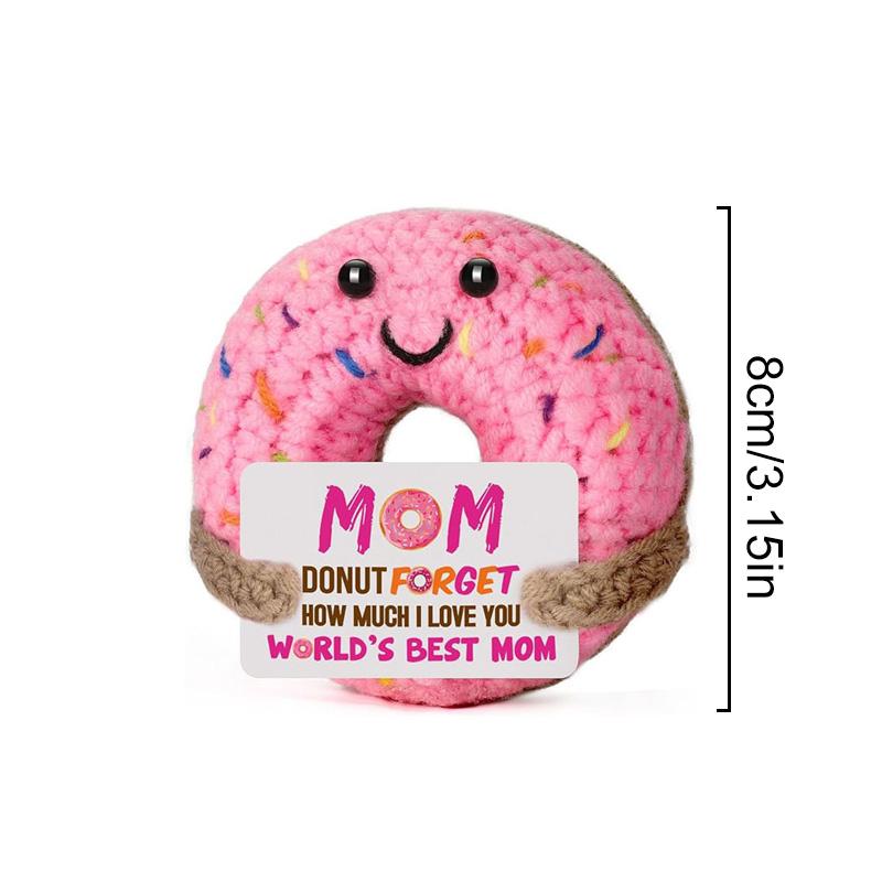 1Pc Positive Energy Funny Doll With Card Knitted Doughnut Handmade Mom's Gifts Crochet Room Decoration