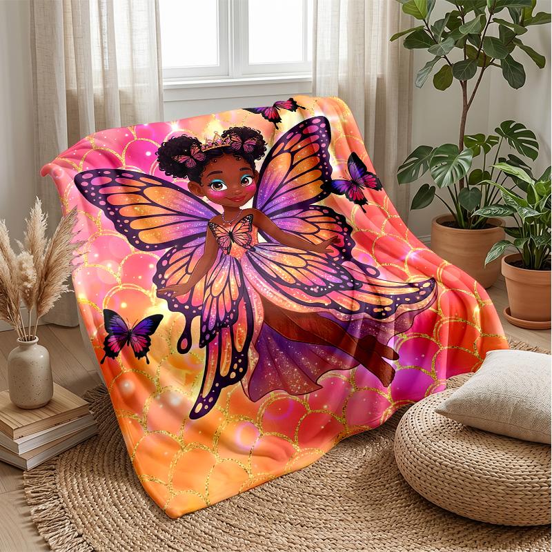 Butterfly Enchanted Portrait blanket Personalized Name Flannel Blanket Soft Cozy Plush Throw for Sofa Bed Lightweight Home Decor