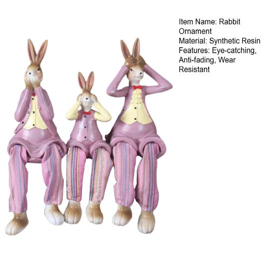 3Pcs Rabbit Sculpture Eye-catching Decorative Wear Resistant Modern Purple Green Easter Rabbit Figurine Decor Home Supplies
