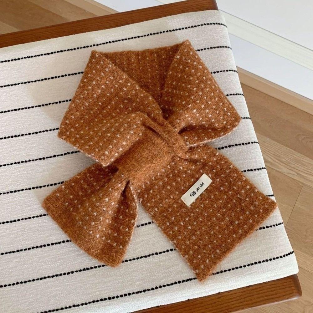 Soft Knitted Neck Scarf Dotted Pattern Short Winter Scarf Korean Style Cross Scarf Daily Outfits