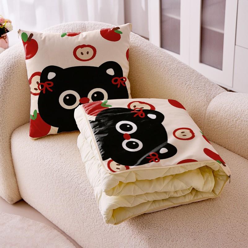 Cartoon Cat Plush Pillow Blanket 2-in-1 Convertible Throw Office Nap Car Travel Sofa