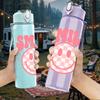 1PC Checkered Smile SMILE Letter 750ml Color Plastic Sports Water Bottle Leakproof Flip Straw Lid Suitable for Sports Office Home Use