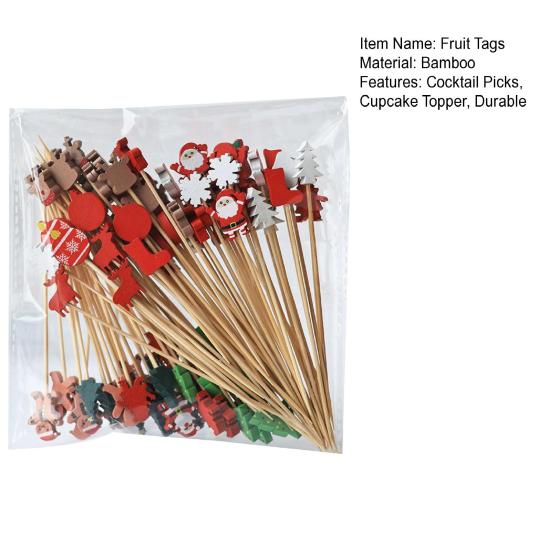 100PCS Cocktail Picks, Christmas Theme Disposable Fruit Tags, Bamboo Food Picks Toothpicks, for Fruits Desserts Cocktails Burgers
