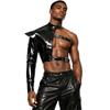 Men Shiny Metallic Asymmetrical Crop Top One Shoulder Long Sleeve Structured Epaulet Adjustable Buckles for Rave Club Stage