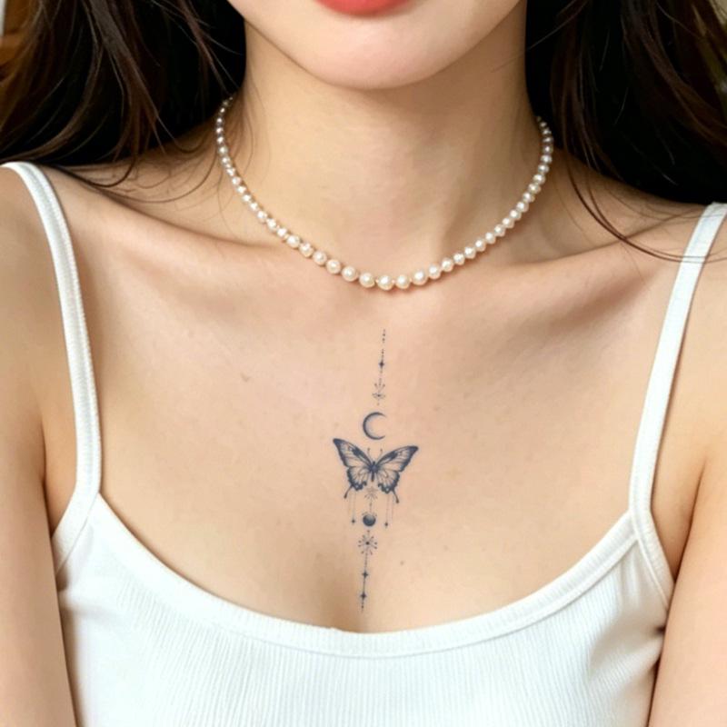 Moon Butterfly Geometric Star Tattoo Sticker - Herbal, Long-Lasting, Waterproof Design for Men & Women