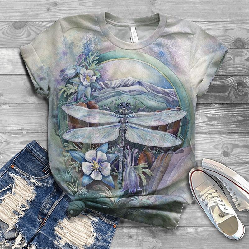 Летняя Новая Городская Женская Повседневная Футболка С Коротким Рукавом С Круглым Вырезом И 3D-Принтом Свободного Кроя В Ретро Стиле