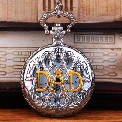 Ностальгическая Золотая Тонкая Цепь Заглавная Английская Буква DAD Полая Ретро Мужские Кварцевые Карманные Часы