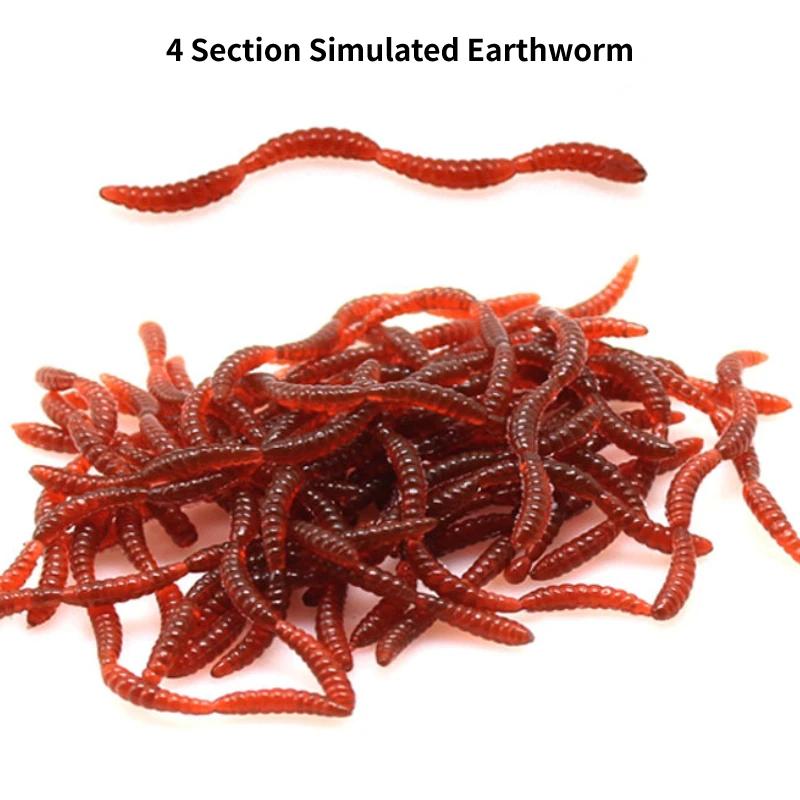 10/50 шт. Четырехсекционная приманка-червь 6 см Красный мягкий червь с рыбным запахом Для морской рыбалки Симуляция Мягкие приманки Украшения