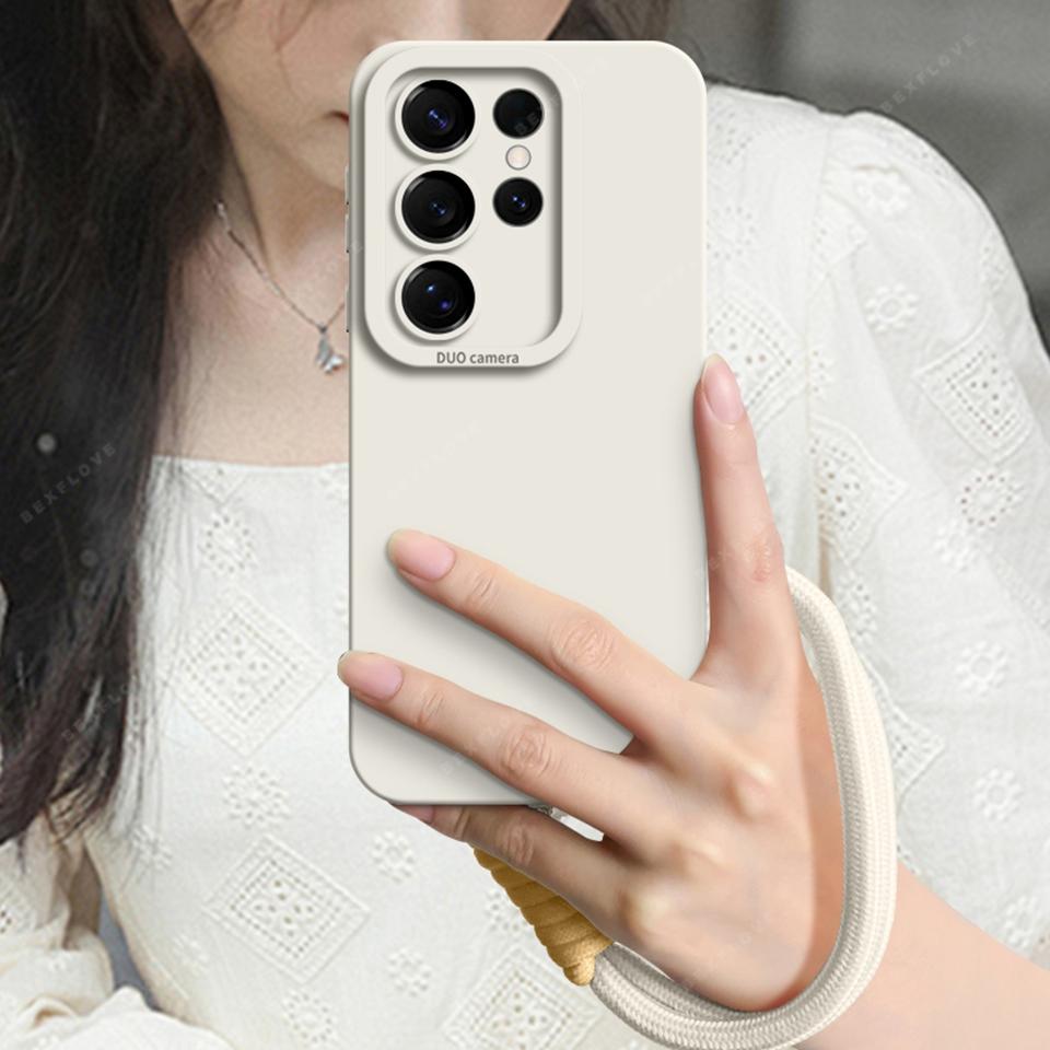 Wrist Strap Liquid Silicone Phone Case For Samsung Galaxy S24 S23 S22 S25 Ultra Plus A54 A53 A52 A55 5G Lanyard Original Cover