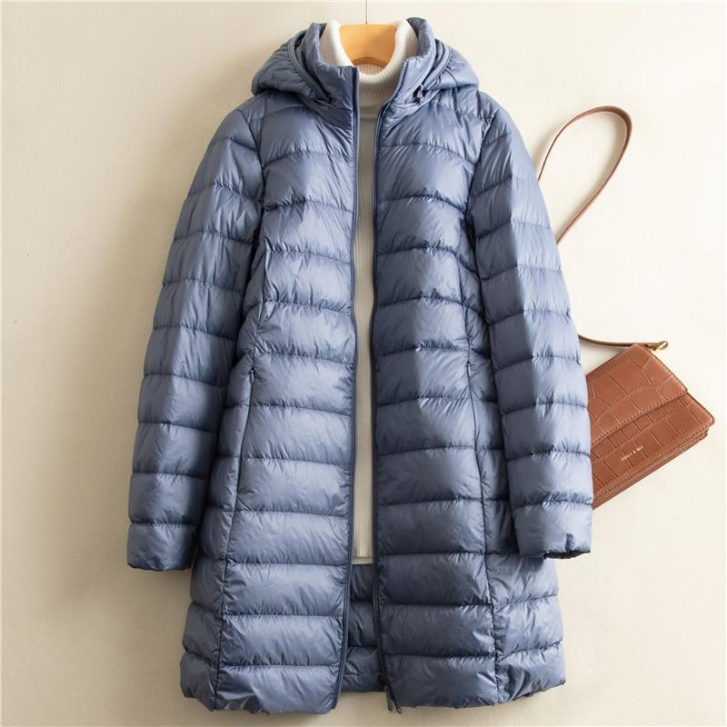2025 Autumn and Winter New Removable Hat Light Thin Down Jacket Women's Medium and Long Slim Large Size Jacket Tide